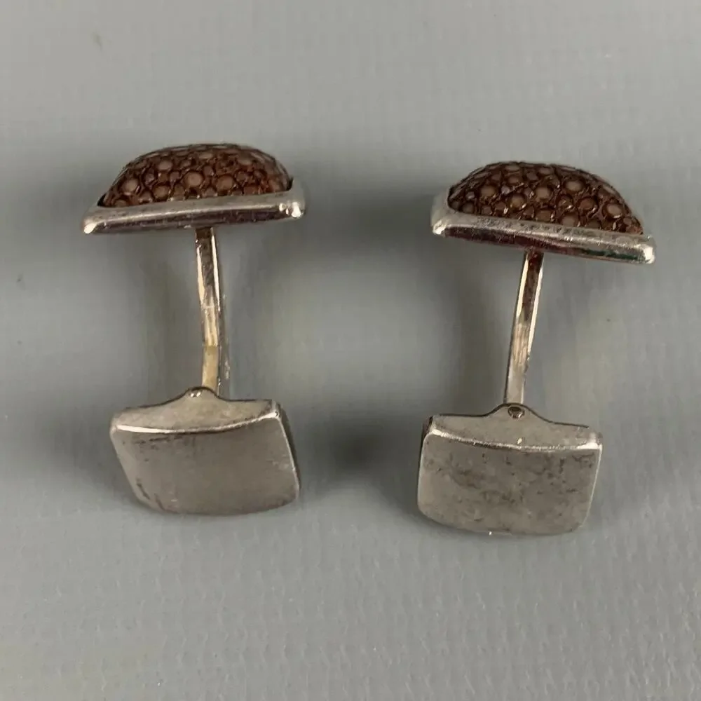 HOBBS & KENT Silver Brown Textured Sterling Silver Cuff Links